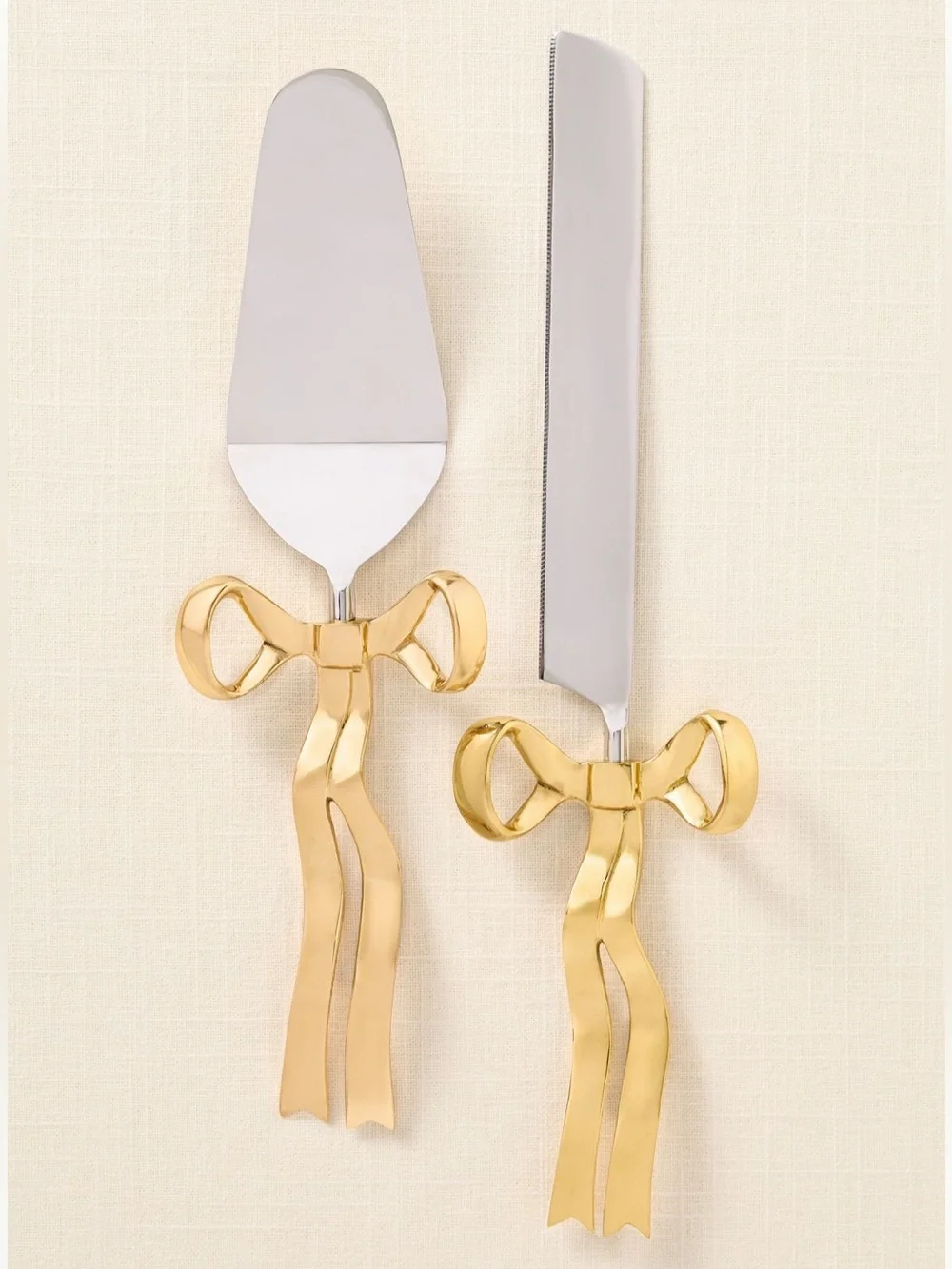 Anthropologie Benedita Stainless Steel Bow Cake Serve Set Metal Gold Silver NEW